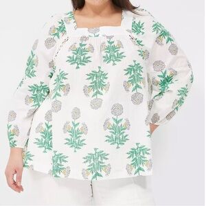 Swing Square-Neck Flowy Peasant Blouse Floral